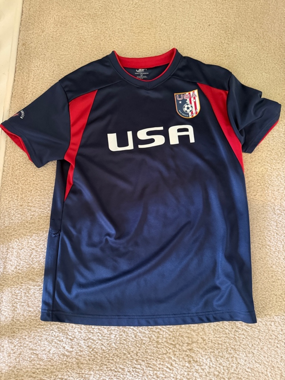 Youth Navy USA Soccer Jersey with Red Accents